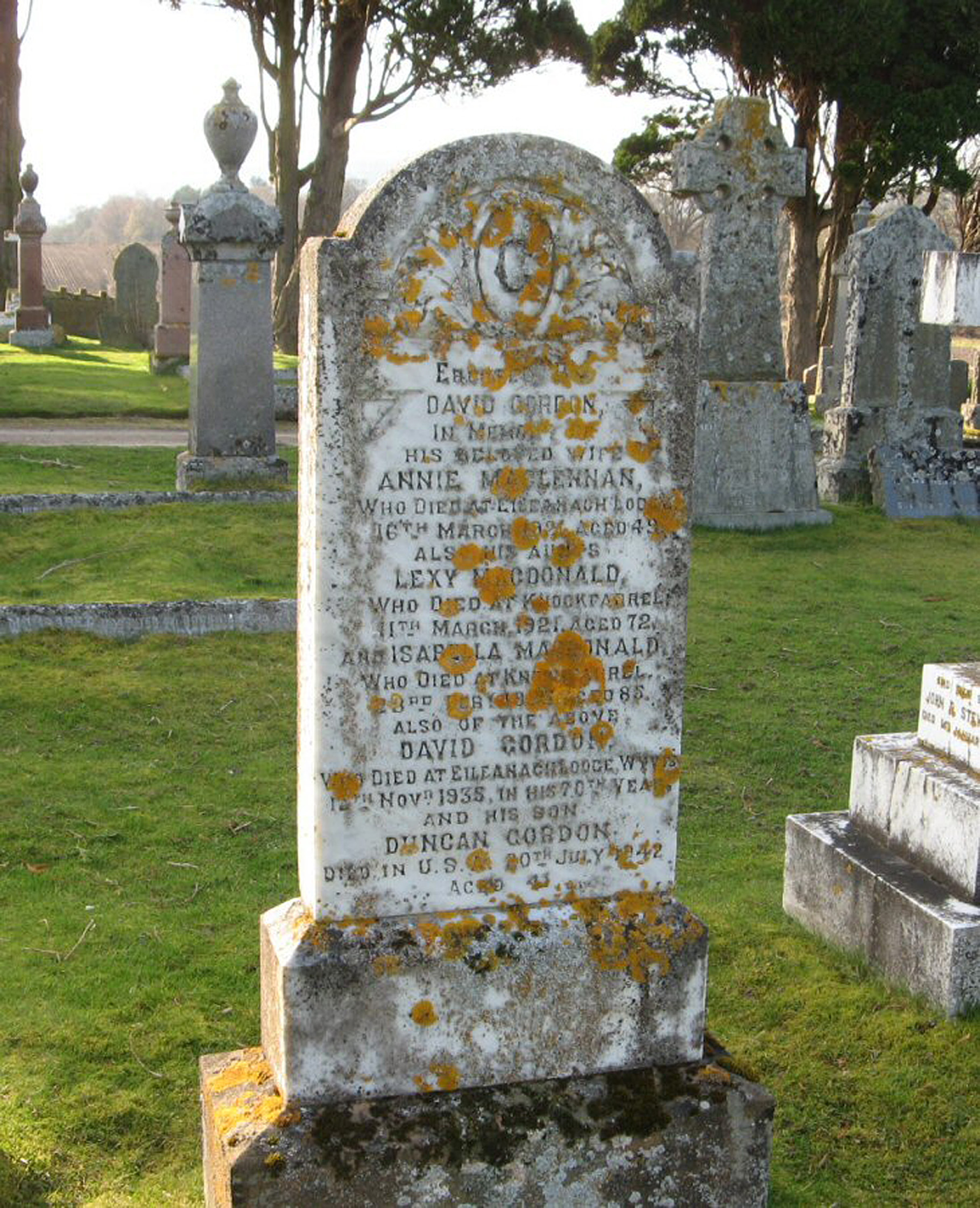 Photo of headstones/Annie MacLennan (Gordon) died 1921 MI Fodderty